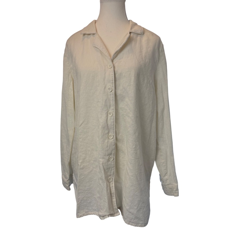 Penmans Large Women Natural Linen Button Down Tunic Jacket Cream White